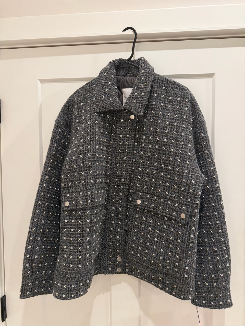Avec Les Filles Charcoal Tweed Snap-Front Jacket
